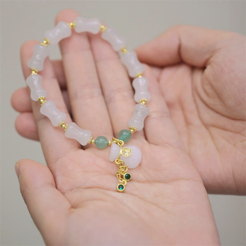 Stone of buddha Natural White Golden Silk Jade Bamboo Pattern Wealth Lucky Bag Fu Character Bracelet