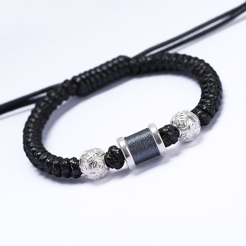 Stone of buddha 999 Sterling Silver Copper Coin Bead Copper Balance Braided String Bracelet