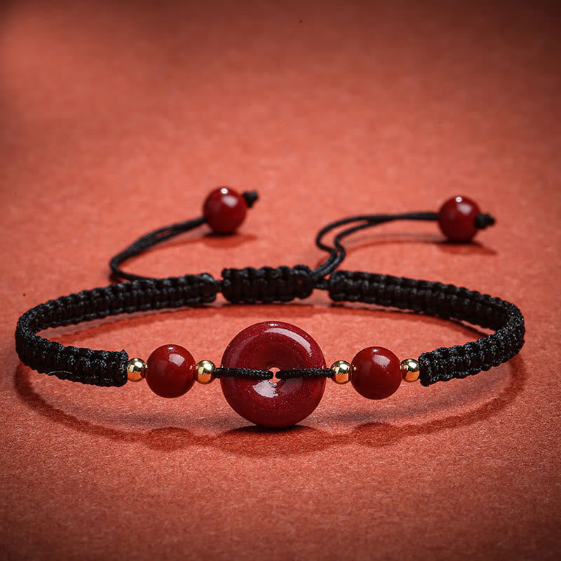 Stone of buddha Natural Cinnabar Peace Buckle Blessing String Bracelet