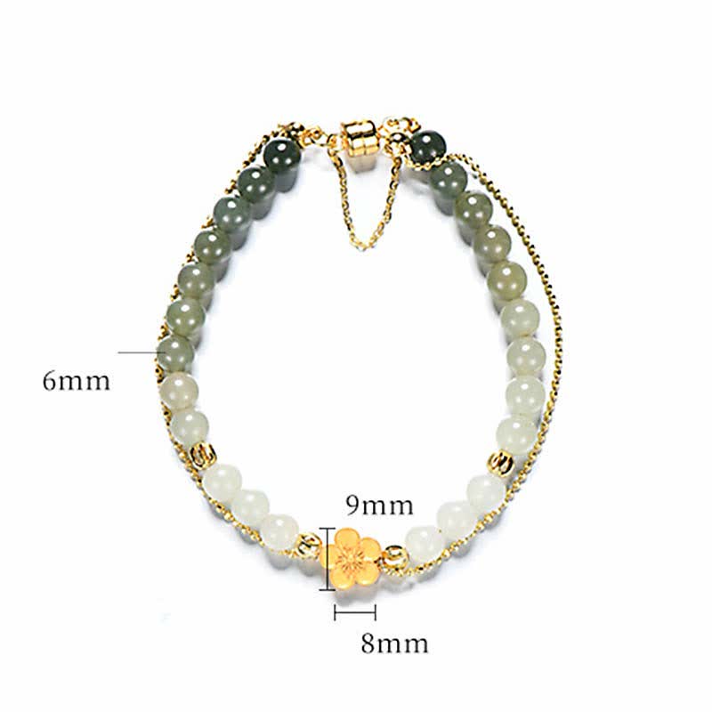 Stone of buddha 925 Sterling Silver Natural Hetian Jade Peach Blossom Luck Chain Bracelet