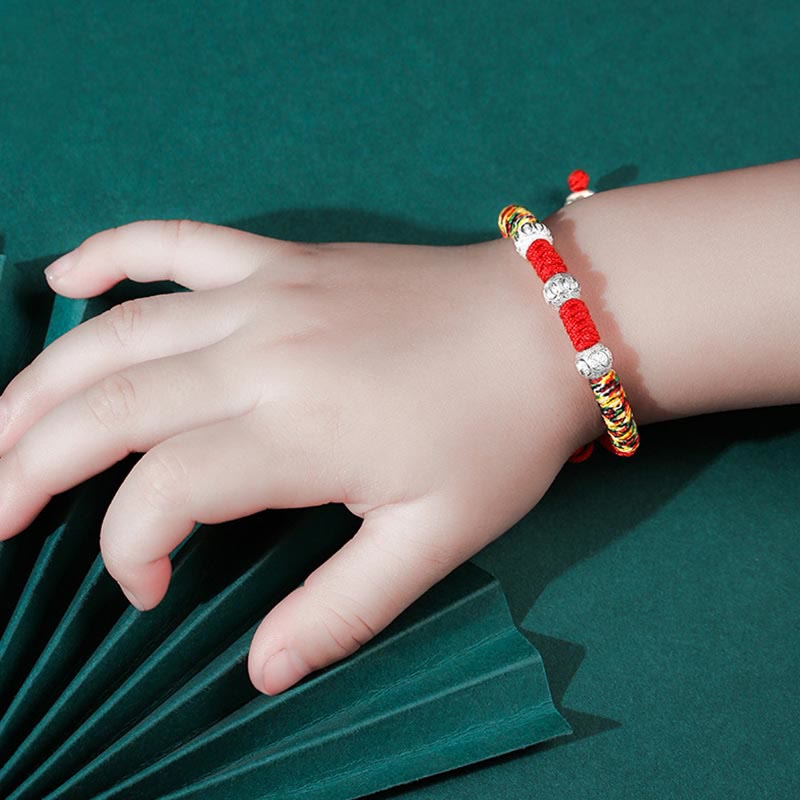 Stone of buddha 925 Sterling Silver King Kong Knot Multicolored Red String Strength Handmade Braided Kids Child Bracelet