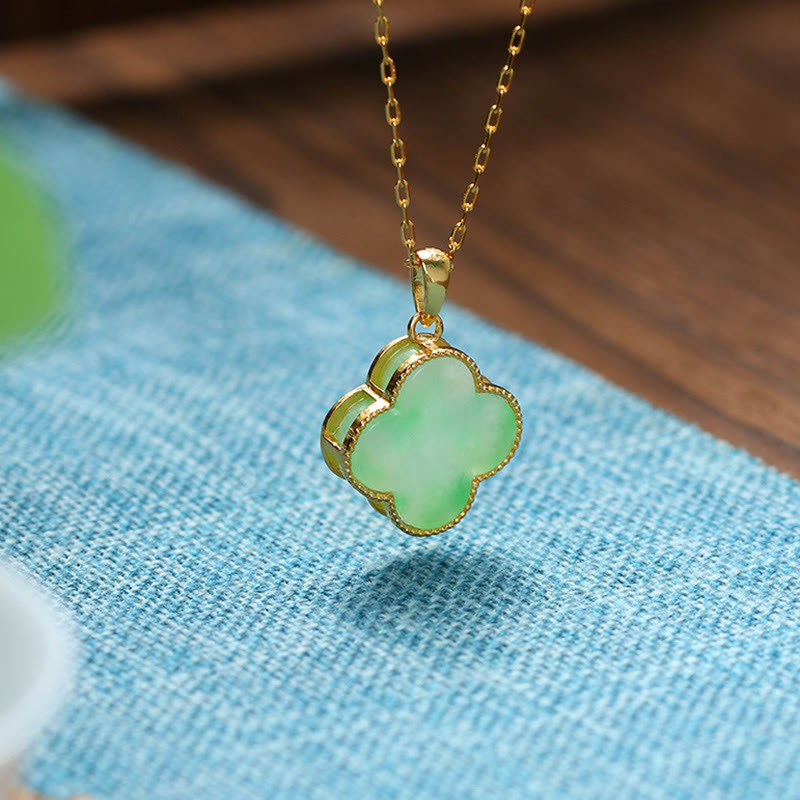 Stone of buddha Four Leaf Clover Jade Pattern Luck Necklace Pendant