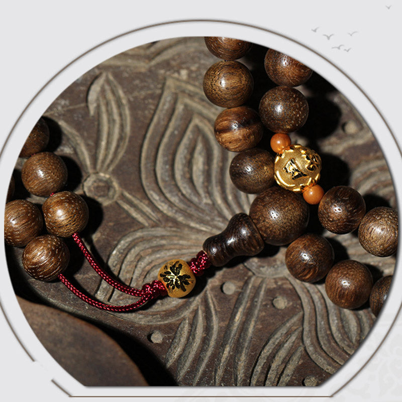 Stone of buddha 999 Gold 108 Mala Beads Kalimantan Agarwood Cyan Jade Six True Words Strength Bracelet