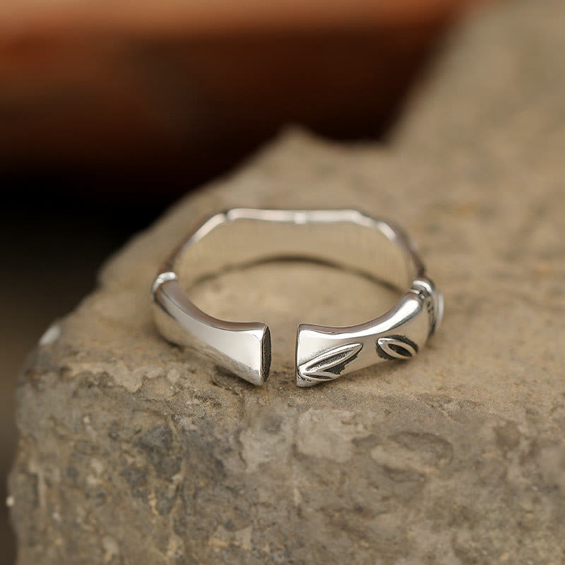 Stone of buddha Simple Bamboo Design Copper Luck Wealth Adjustable Ring