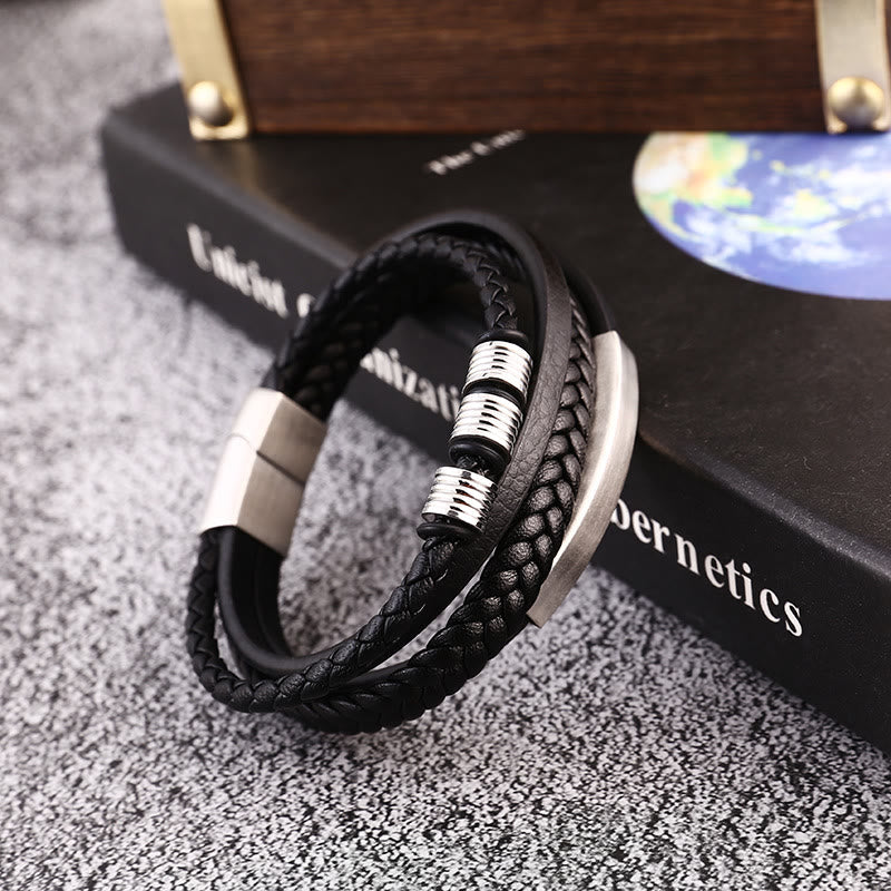 Stone of buddha Leather Multi-Layer Titanium Steel Balance Braided Magnetic Buckle Bracelet