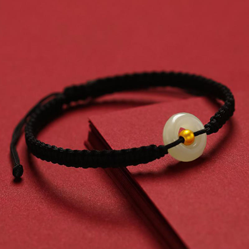 Stone of buddha 999 Gold Bead Round Peace Buckle Hetian Jade Luck Abundance Braided Bracelet Anklet