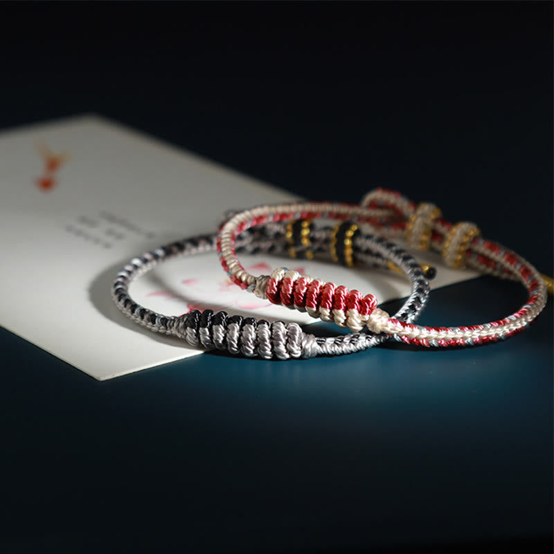 Stone of buddha Tibetan Handmade Eight Thread Peace Knot Prayer Wheel Braided Protection Bracelet