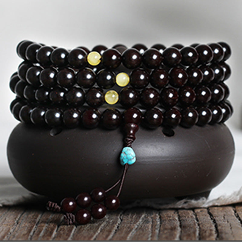 Stone of buddha 108 Mala Beads 4.8 Stars With Gold Star Indian Small Leaf Red Sandalwood Amber Turquoise Chinese Knotting Blessing Bracelet