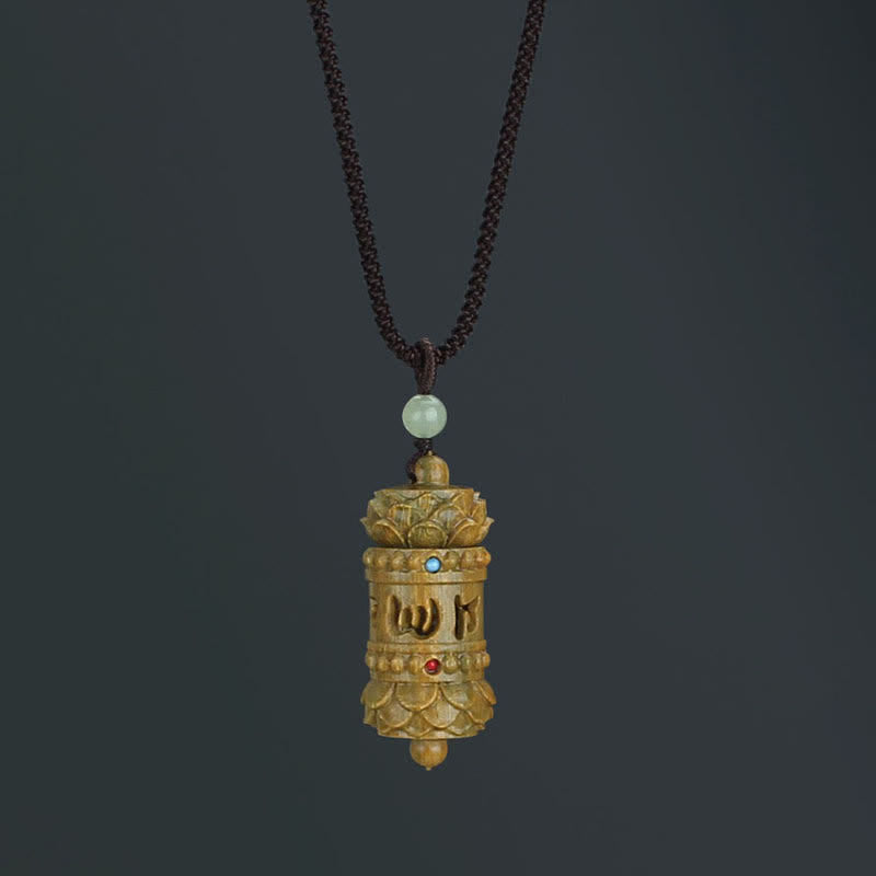 Stone of buddha Tibet Green Sandalwood Rosewood Om Mani Padme Hum Lotus Positive Soothing Necklace Pendant