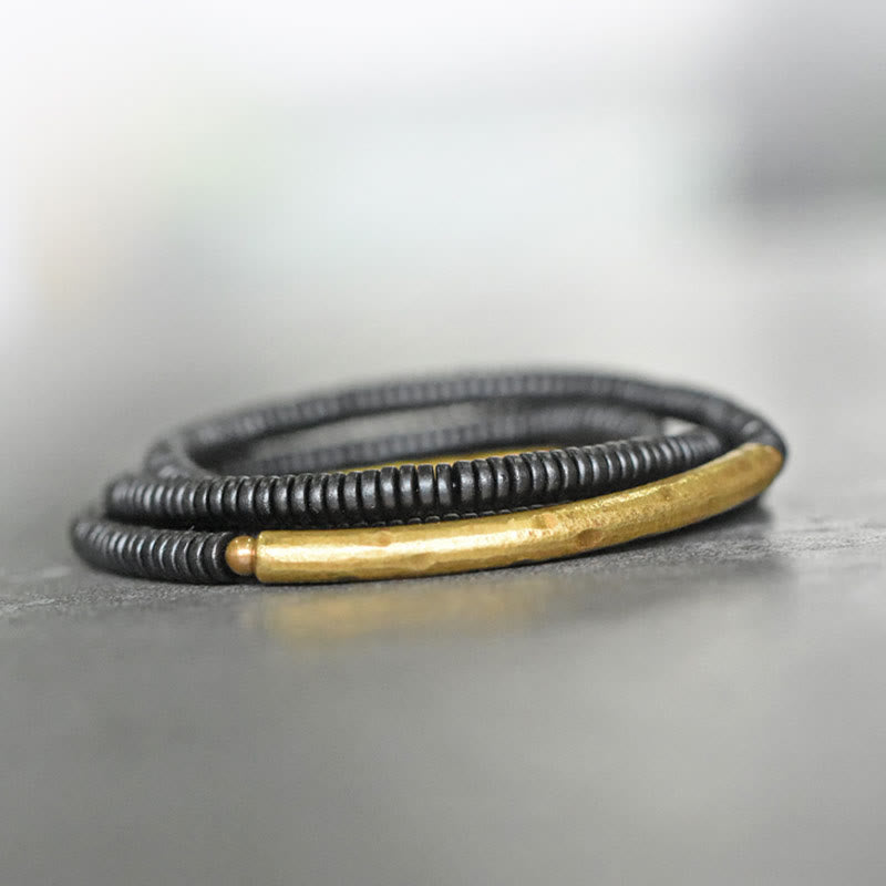 Stone of buddha Ebony Wood Copper Balance Multilayered Bracelet
