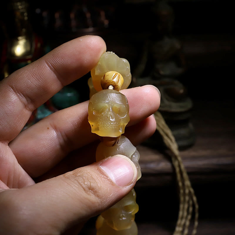 Stone of buddha Handmade Tibetan Sheep Horn Skull The Lord of the Corpse Forest Yak Bone Engraved Luck Bracelet