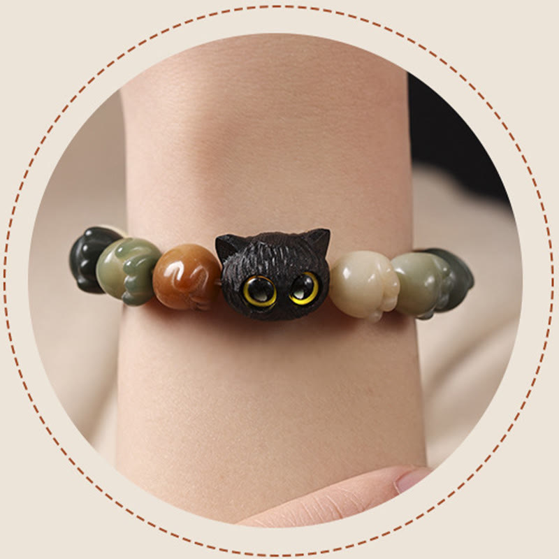 Stone of buddha Natural Bodhi Seed Lovely Paw Ebony Wood Lucky Cat Wisdom Bracelet
