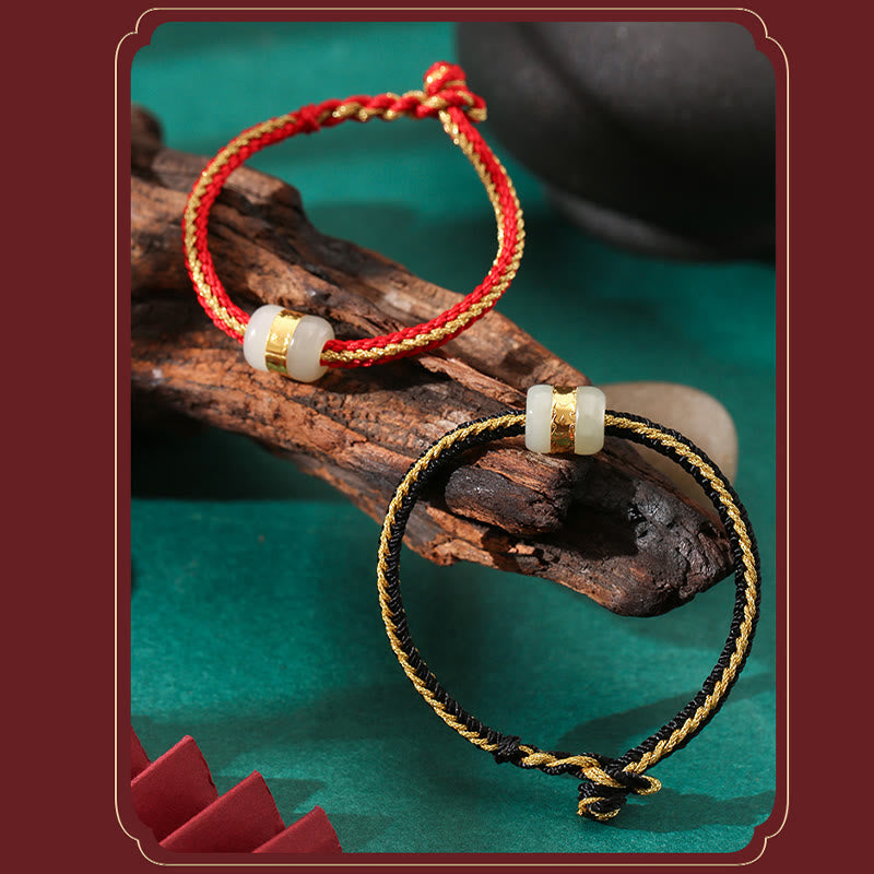 Stone of buddha 999 Gold Hetian White Jade Om Mani Padme Hum Fu Character Luck Braided Bracelet