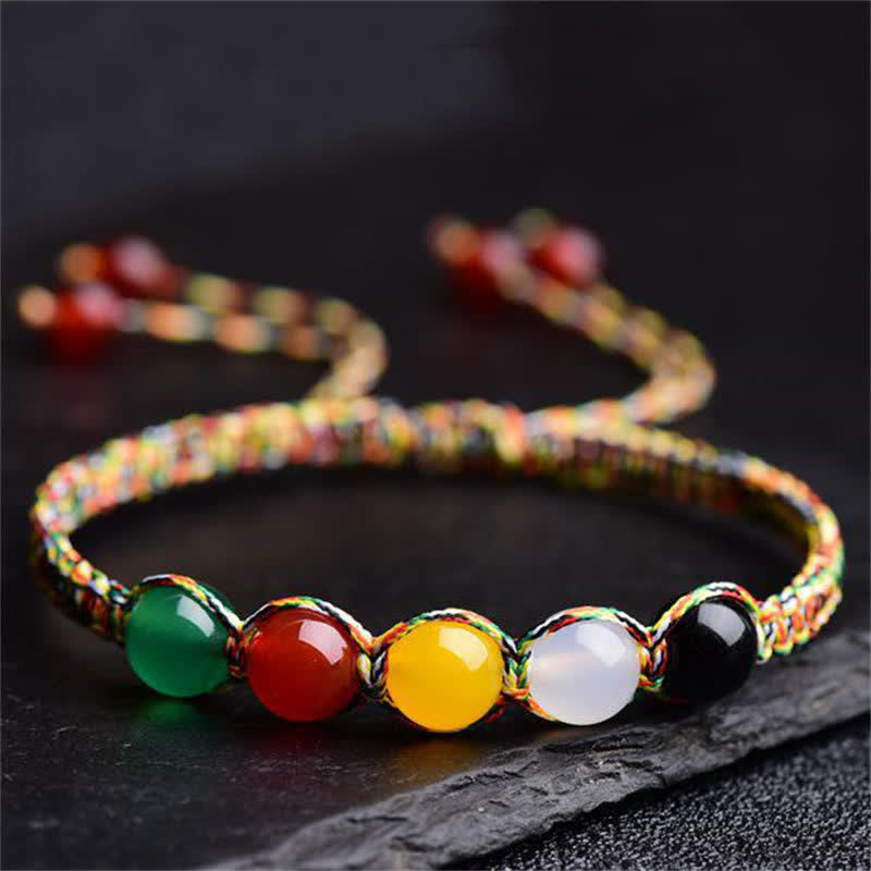 Stone of buddha Colorful Agate Metal Wood Water Fire Earth Five Elements String Bracelet