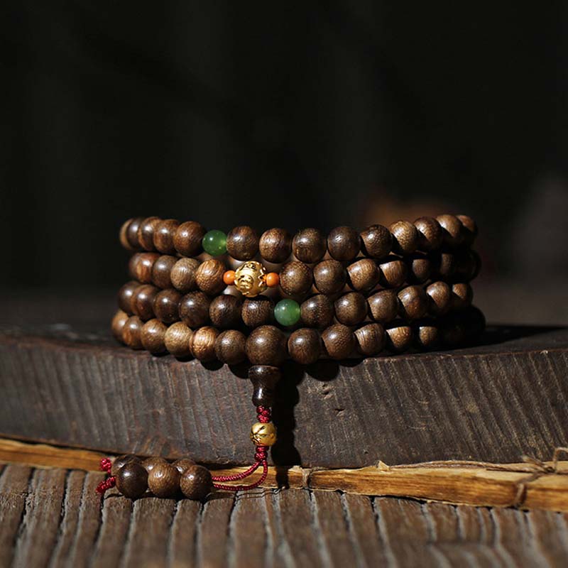 Stone of buddha 999 Gold 108 Mala Beads Kalimantan Agarwood Cyan Jade Six True Words Strength Bracelet