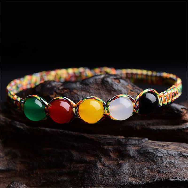 Stone of buddha Colorful Agate Metal Wood Water Fire Earth Five Elements String Bracelet