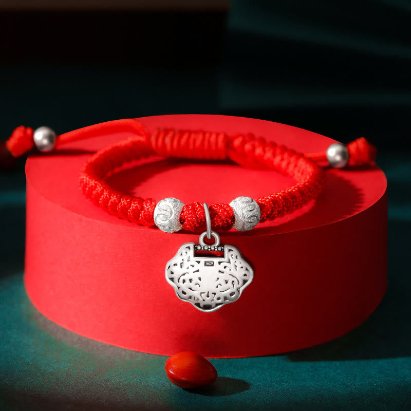 Stone of buddha 925 Sterling Silver Chinese Lock Charm Multicolored Red String Protection Handmade Braided Kids Bracelet
