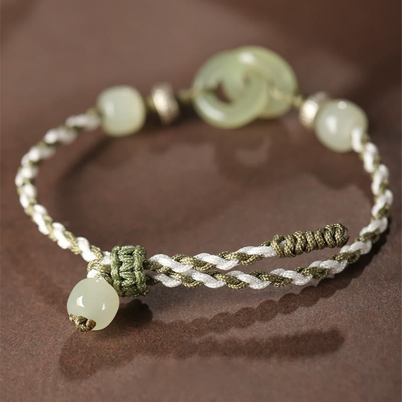 Stone of buddha Natural Hetian Jade Peace Buckle Luck Braided Bracelet