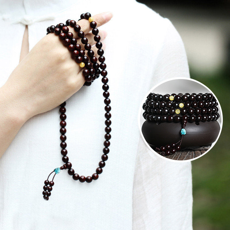 Stone of buddha 108 Mala Beads 4.8 Stars With Gold Star Indian Small Leaf Red Sandalwood Amber Turquoise Chinese Knotting Blessing Bracelet