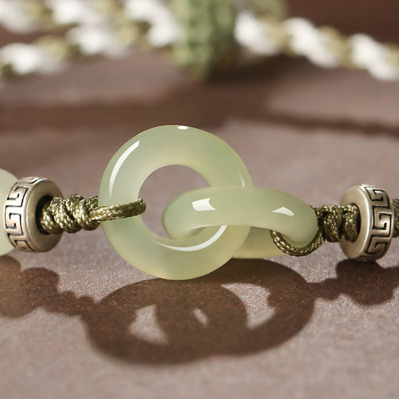 Stone of buddha Natural Hetian Jade Peace Buckle Luck Braided Bracelet