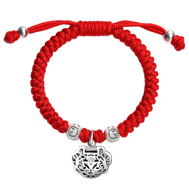 Stone of buddha 925 Sterling Silver Chinese Lock Charm Multicolored Red String Protection Handmade Braided Kids Bracelet