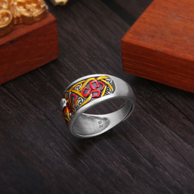 Stone of buddha 999 Sterling Silver Nine Tailed Fox Success Protection Ring