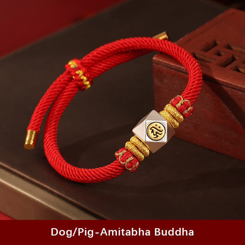 Stone of buddha 999 Sterling Silver Chinese Zodiac Natal Buddha Red Rope Luck Strength Handcrafted Kids Bracelet