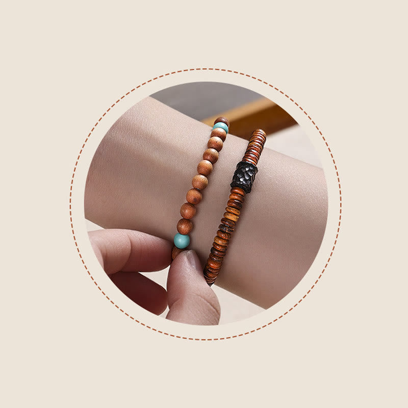 Stone of buddha Sandalwood Small Leaf Red Sandalwood Thuja Sutchuenensis Boxwood Turquoise Protection Double Wrap Bracelet