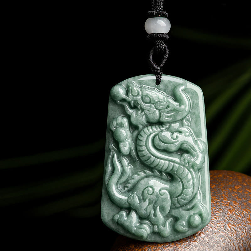 Stone of buddha Year of the Dragon Chinese Zodiac Dragon Jade Success Amulet Necklace Pendant