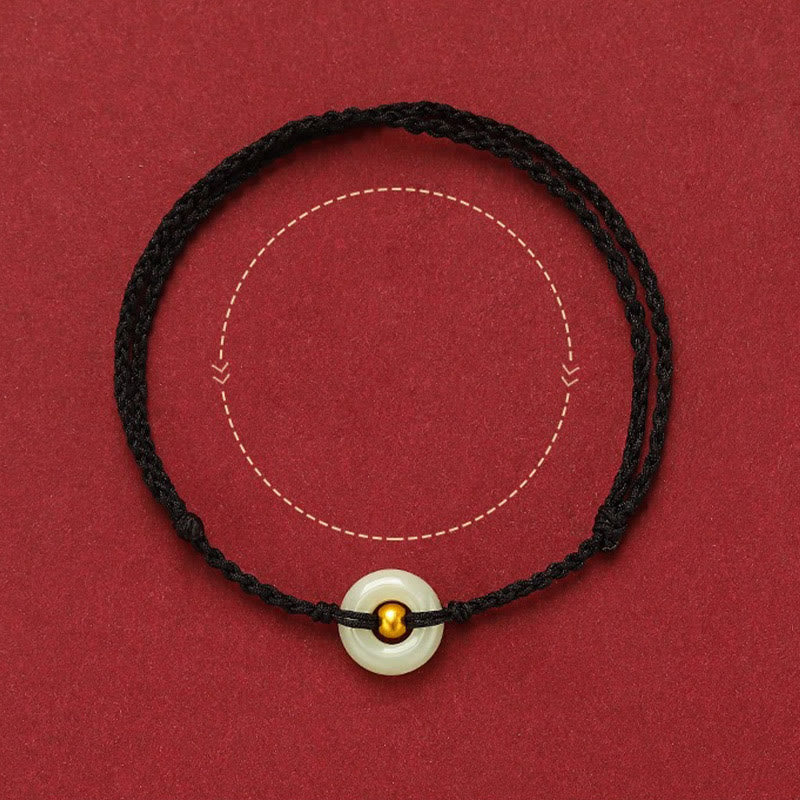 Stone of buddha 999 Gold Bead Round Peace Buckle Hetian Jade Luck Abundance Braided Bracelet Anklet