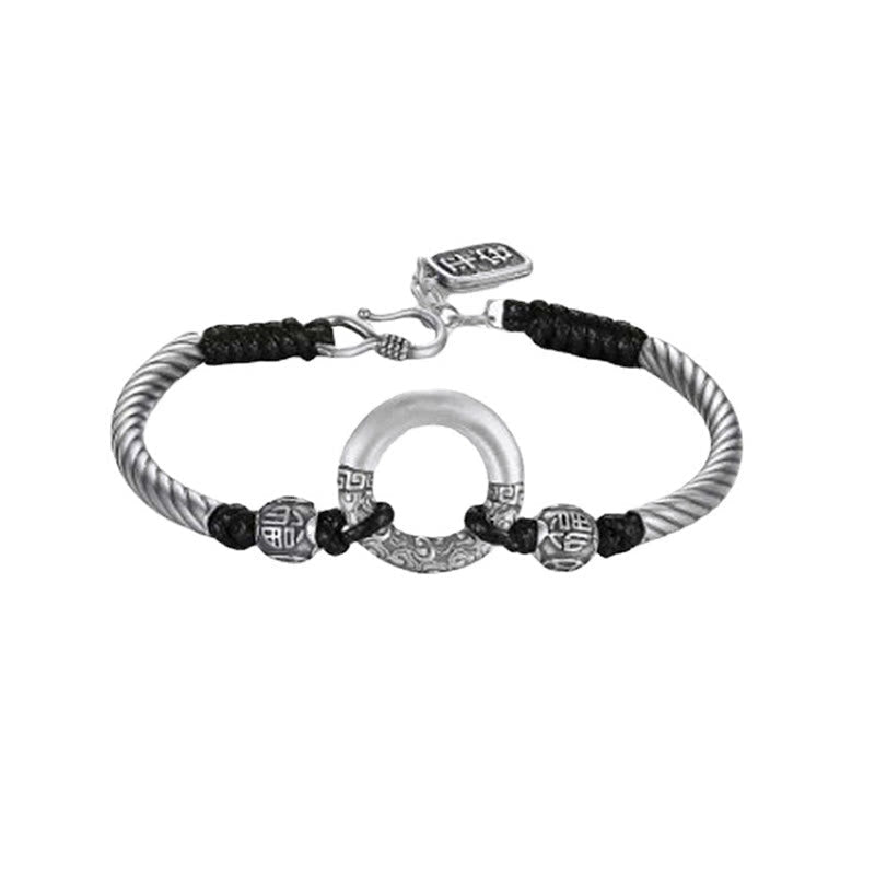 Stone of buddha 999 Sterling Silver Fu Character Peace Buckle Copper Coin Auspicious Clouds Fortune Bracelet