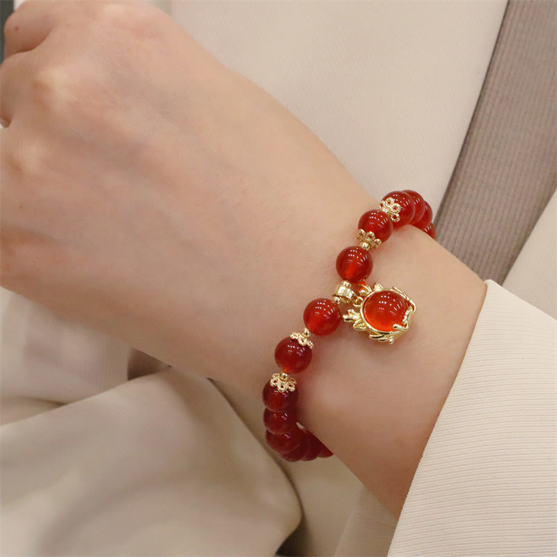 Stone of buddha Year of the Dragon Red Agate Jade Peace Buckle Fu Character Success Bracelet