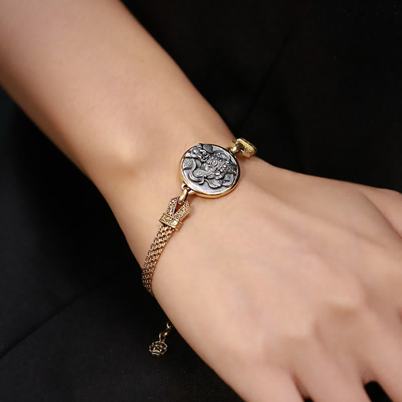 Stone of buddha Tibetan 925 Sterling Silver Zakiram Goddess of Wealth Blessing Protection Bracelet