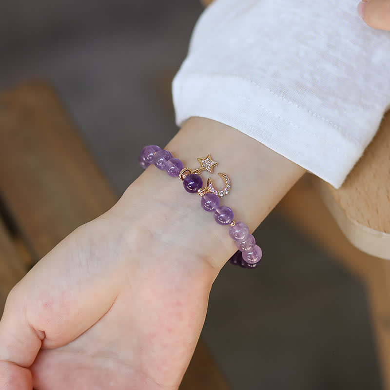 Stone of buddha Amethyst Crystal Moon Star Healing Bracelet