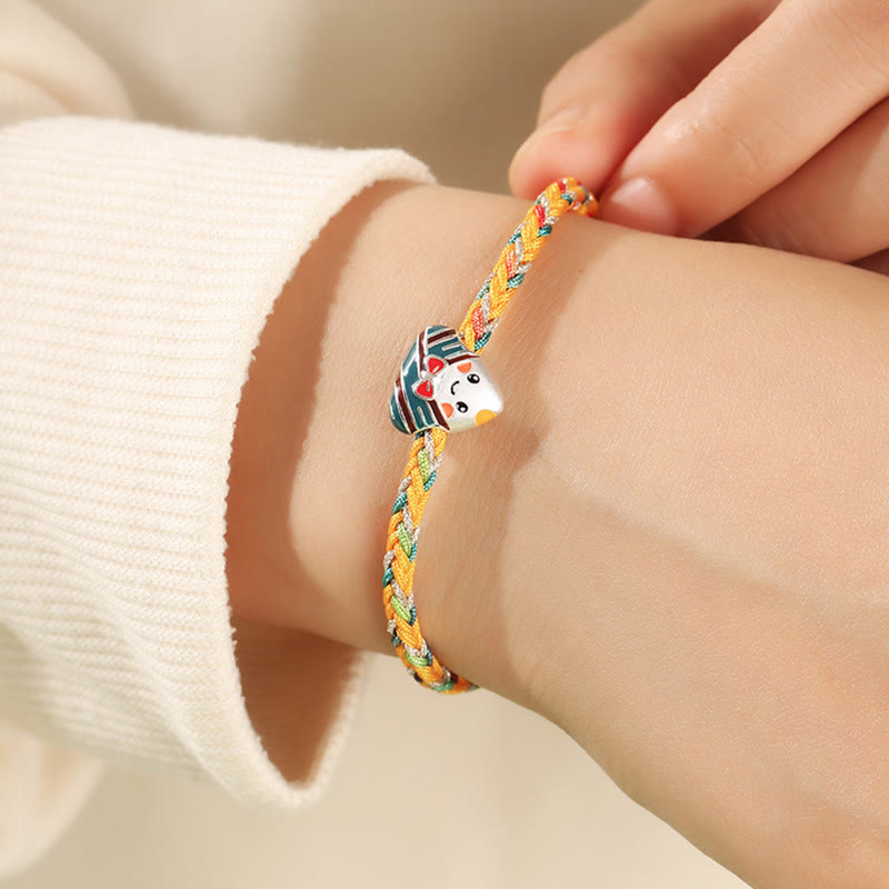 Stone of buddha 925 Sterling Silver Dragon Boat Festival Zongzi Pattern Luck Handmade Multicolored Rope Child Adult Bracelet