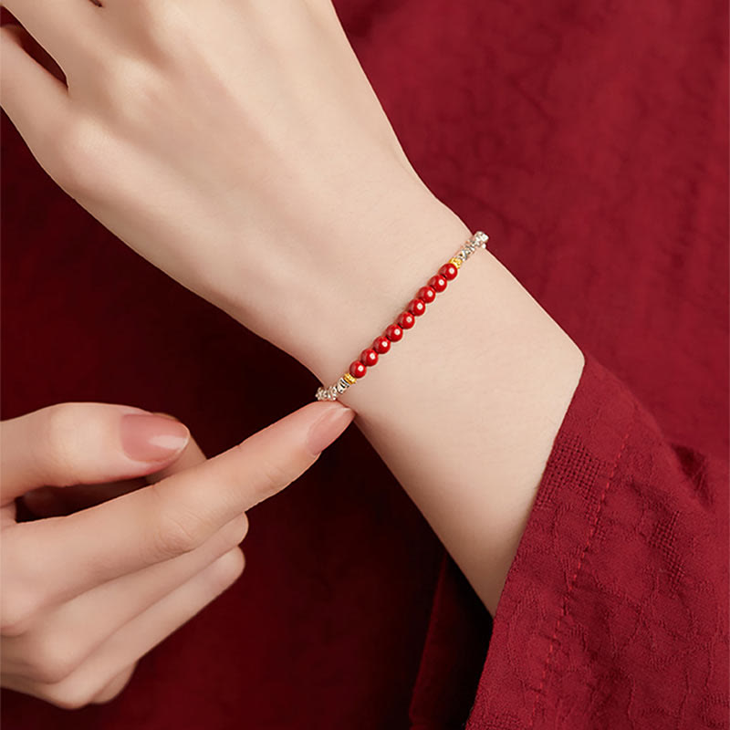 Stone of buddha 925 Sterling Silver Cinnabar Fu Character Blessing Bracelet