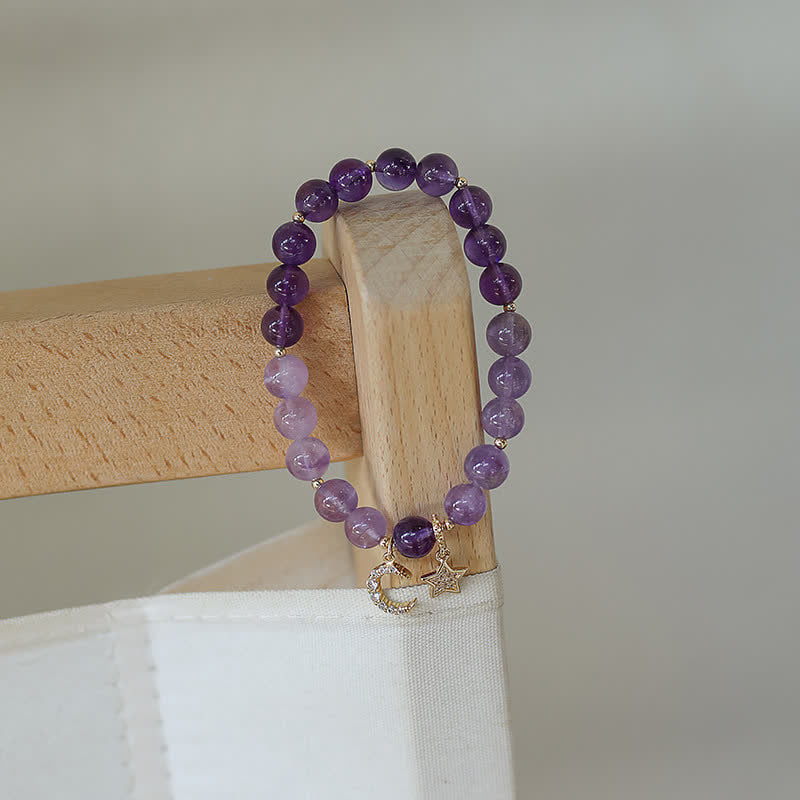 Stone of buddha Amethyst Crystal Moon Star Healing Bracelet