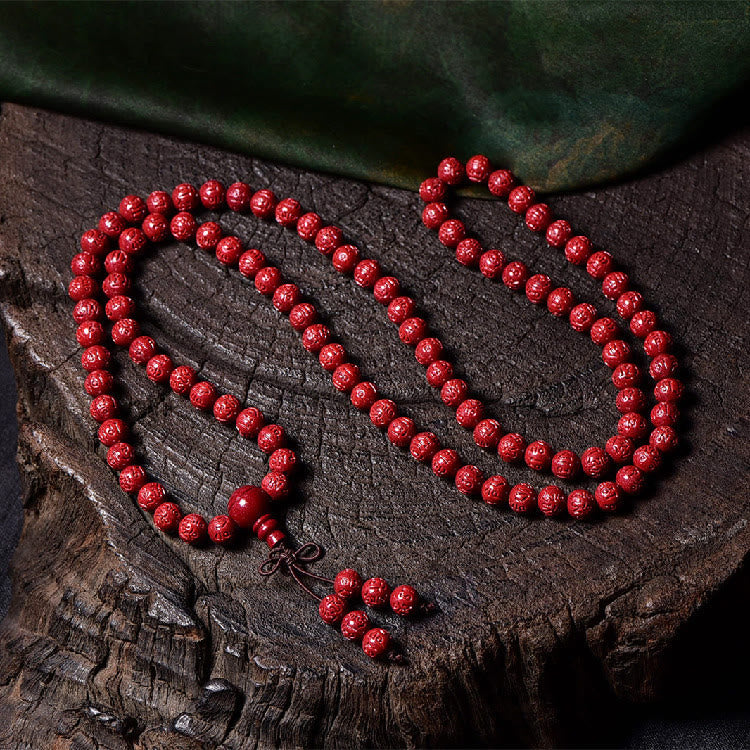 Stone of buddha 108 Mala Beads Cinnabar Om Mani Padme Hum Pattern Engraved Blessing Bracelet