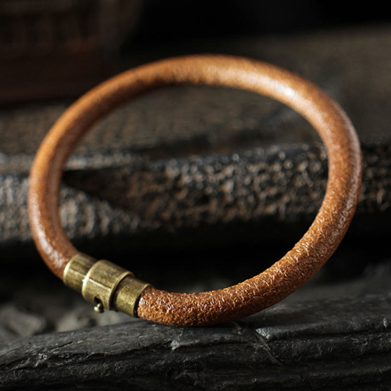 Stone of buddha Retro Leather Luck Healing Copper Magnetic Buckle Bracelet