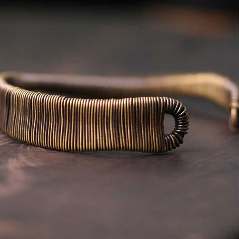 Stone of buddha Simple Design Wrapped Copper Luck Wealth Adjustable Cuff Bracelet