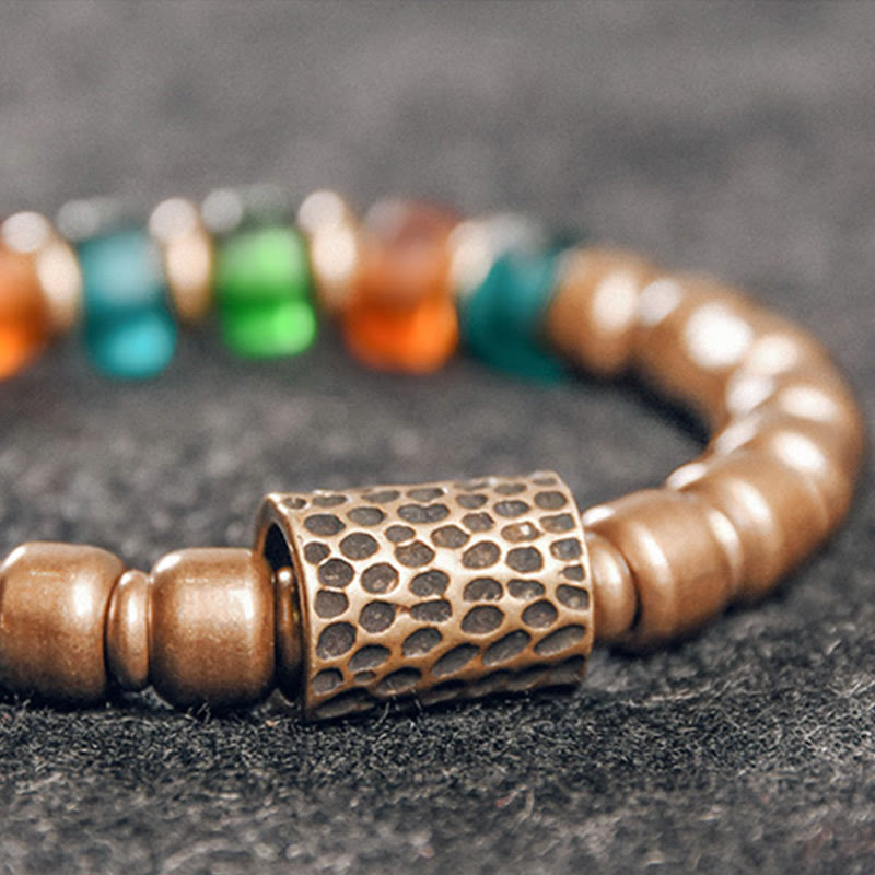 Stone of buddha Tibetan Colorful Glass Beads Copper Wealth Bracelet