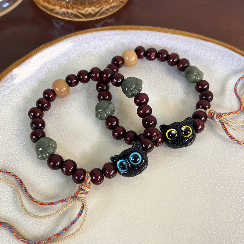 Stone of buddha Ebony Wood Lovely Cat Jade Paw Peace Tassel Wood Bracelet