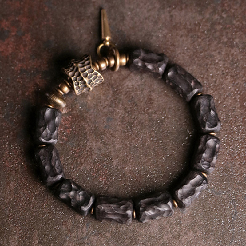 Stone of buddha Ebony Wood Copper Balance Protection Couple Bracelet