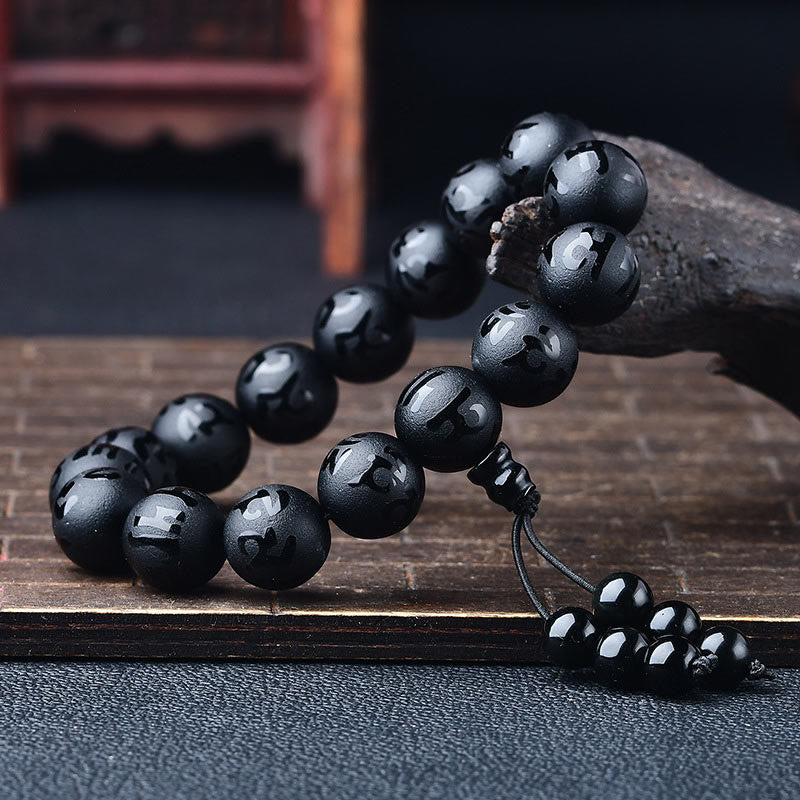 Stone of buddha Tibet White Crystal Black Onyx Om Mani Padme Hum Meditation Bracelet
