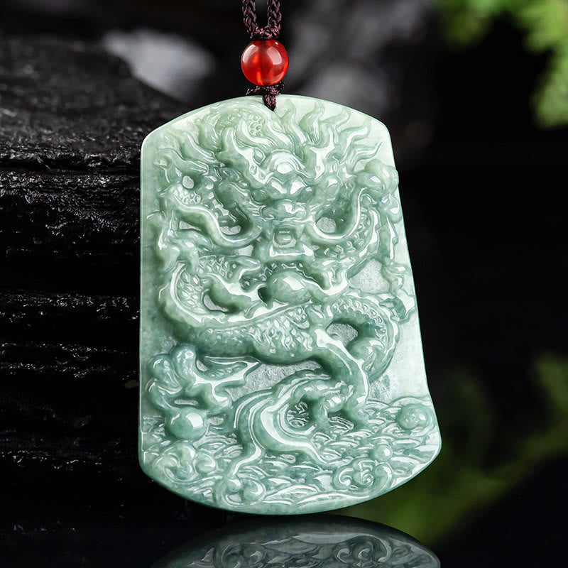 Stone of buddha Natural Jade Chinese Zodiac Dragon Sea Luck String Necklace Pendant