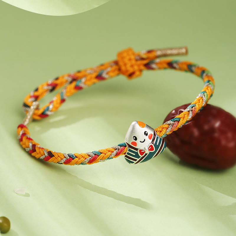 Stone of buddha 925 Sterling Silver Dragon Boat Festival Zongzi Pattern Luck Handmade Multicolored Rope Child Adult Bracelet