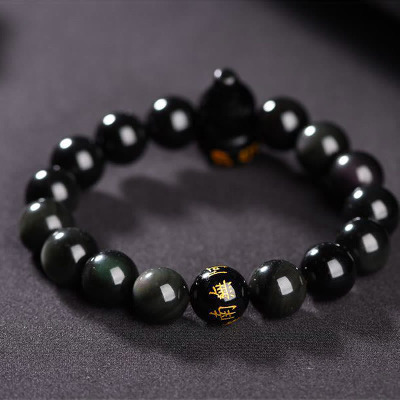 Stone of buddha Rainbow Obsidian Gourd Om Mani Padme Hum Inner Peace Bracelet