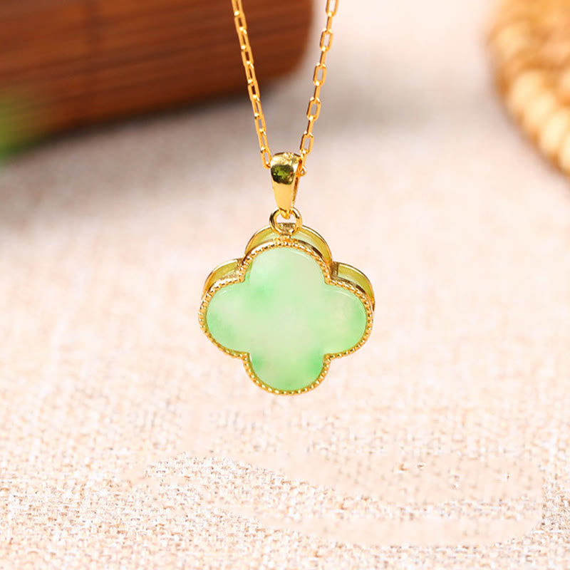 Stone of buddha Four Leaf Clover Jade Pattern Luck Necklace Pendant