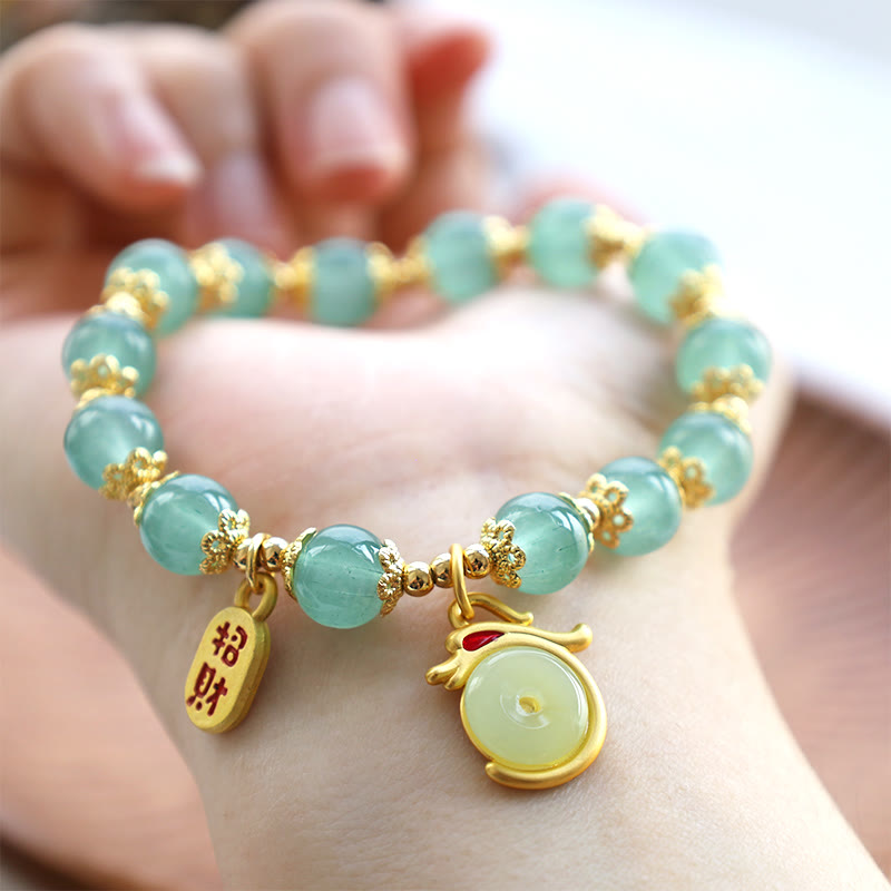 Stone of buddha Year of the Dragon Red Agate Green Aventurine Peace Buckle Fu Character Lucky Fortune Bracelet