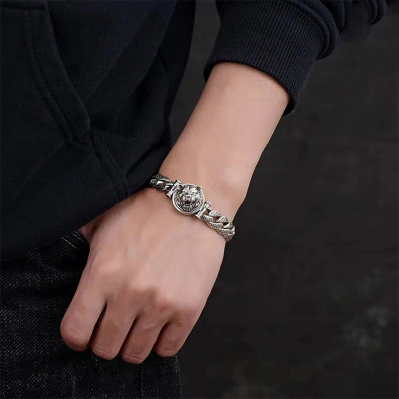 Stone of buddha Tiger Tang Dynasty Flower Design Engraved Luck Energy Bracelet